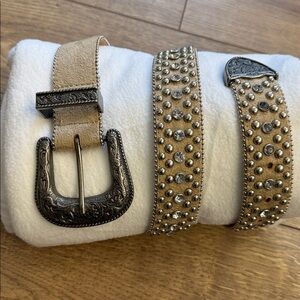Guess Beige Synthetic Belt with Silver Detailing